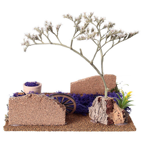 Lavendelfeld mit Wagenrad und Bottich – 5 × 15 × 15 cm – für 14–16 cm Krippe 4