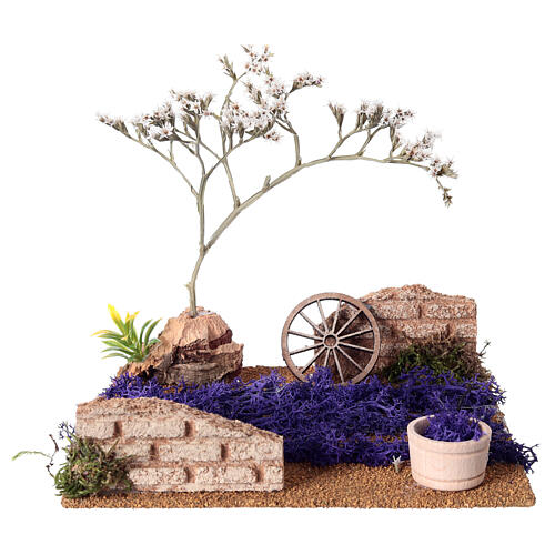 Lavender field with wheel and basket 5x15x15 cm nativity scene 14-16 cm 1