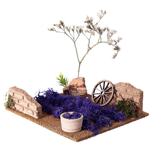 Lavender field with wheel and basket 5x15x15 cm nativity scene 14-16 cm 2