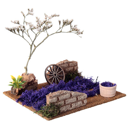 Lavender field with wheel and basket 5x15x15 cm nativity scene 14-16 cm 3