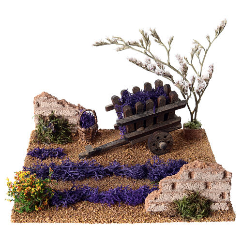 Lavender field with cart and basket for 14-16 cm Nativity Scene, 5x15x15 cm 1