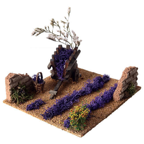 Lavender field with cart and basket for 14-16 cm Nativity Scene, 5x15x15 cm 2