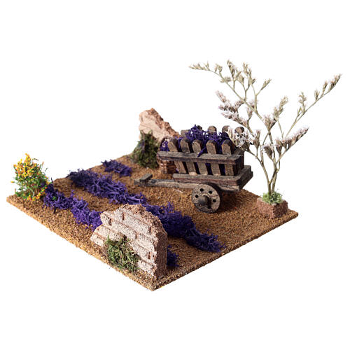 Lavender field with cart and basket for 14-16 cm Nativity Scene, 5x15x15 cm 3