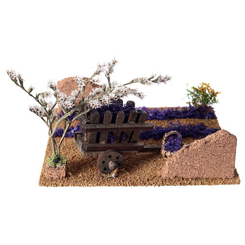 Lavender field with cart and basket for 14-16 cm Nativity Scene, 5x15x15 cm 4