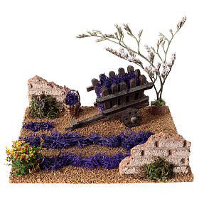 Campo de lavanda con carrito 5x15x15 cm pesebre 14-16 cm