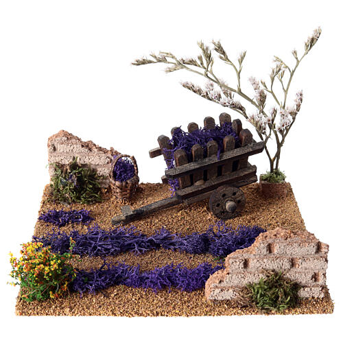 Lavender field with cart 5x15x15 cm nativity scene 14-16 cm 1