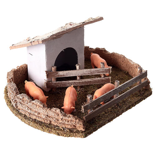 Recinto con maiali 10x15x15 cm presepe 14-16 cm 3