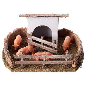 Enclosure with pigs 10x15x15 cm nativity scene 14-16 cm