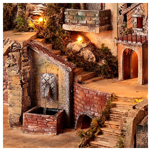 Neapolitan Nativity Scene setting for 10 cm figurines, lights and fountain, 50x50x35 cm 2