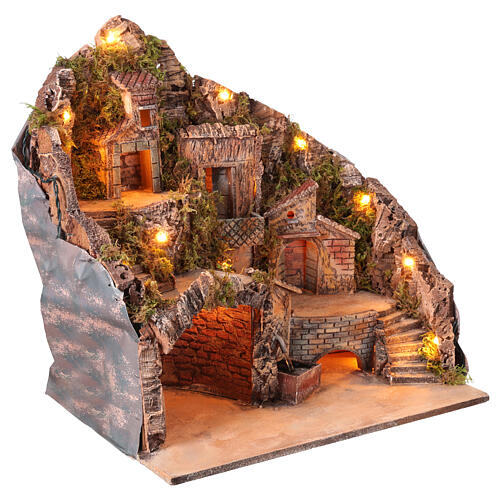 Neapolitan Nativity Scene setting for 10 cm figurines, lights and fountain, 50x50x35 cm 5