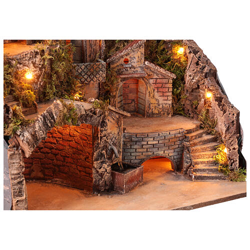 Presepe napoletano per statue 10 cm illuminato con fontana 50x50x35 cm 4