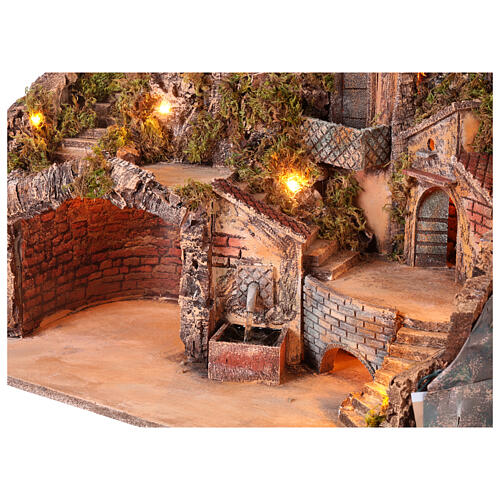 Presépio napolitano para figuras de 10 cm, iluminado com fontanário, 50x50x35 cm 2