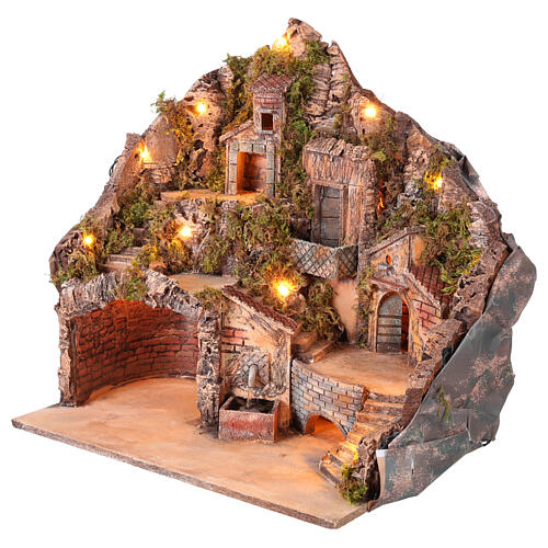 Presépio napolitano para figuras de 10 cm, iluminado com fontanário, 50x50x35 cm 3