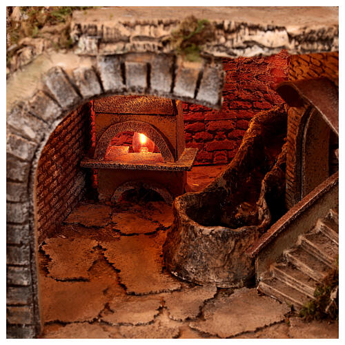 Dorfkulisse – neapolitanischer Stil, mit Brunnen, Ofen und Mühle, für 12 cm Krippe, 75 × 80 × 75 cm 6