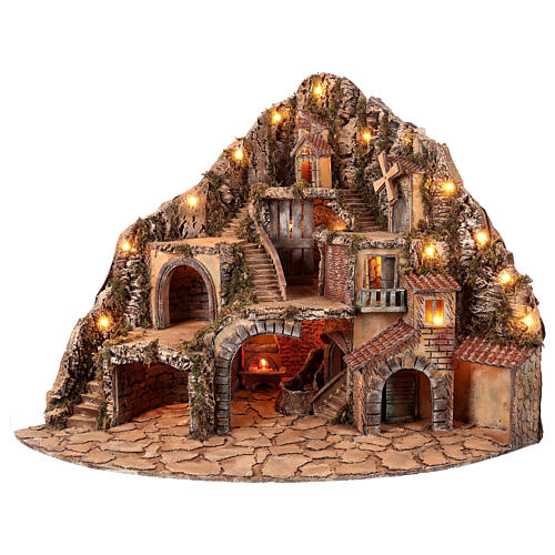 Village for 12 cm Neapolitan Nativity Scene with fountain, oven and windmill, 75x80x75 cm 1