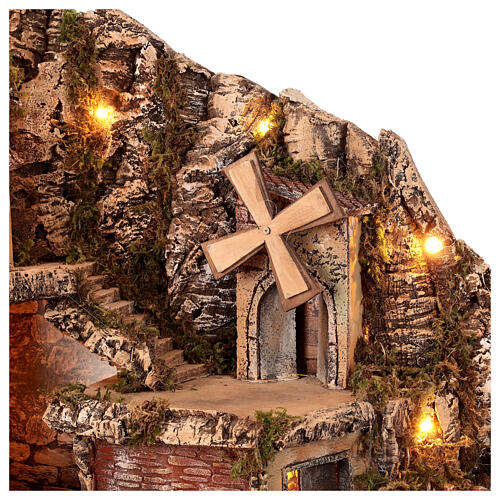 Village for 12 cm Neapolitan Nativity Scene with fountain, oven and windmill, 75x80x75 cm 2