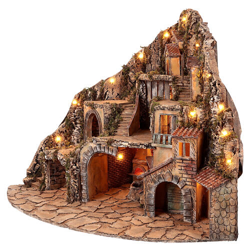 Village for 12 cm Neapolitan Nativity Scene with fountain, oven and windmill, 75x80x75 cm 3