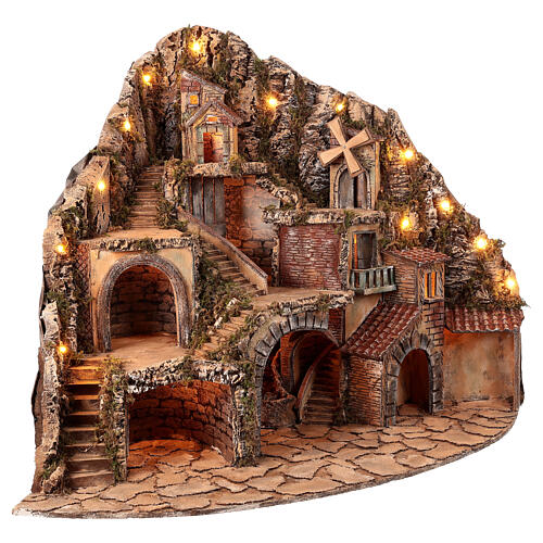 Village for 12 cm Neapolitan Nativity Scene with fountain, oven and windmill, 75x80x75 cm 5