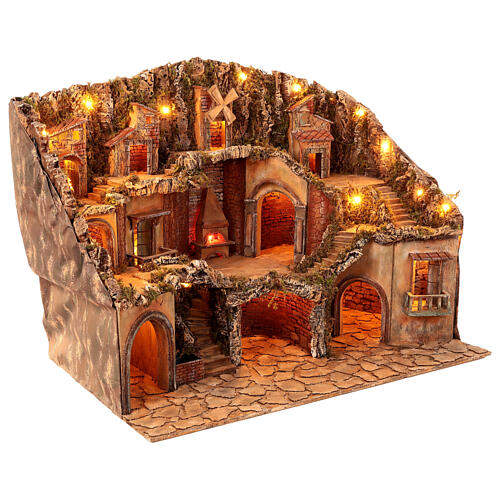 Neapolitan Nativity Scene setting with brook and windmill for 12 cm figurines, 75x100x70 cm 3