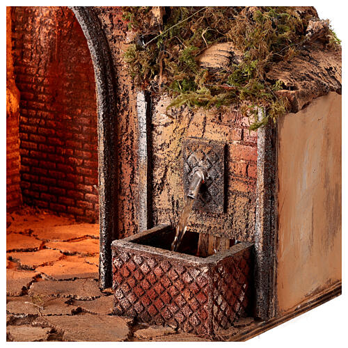 Ruined building for 8 cm Neapolitan Nativity Scene with fountain, cork and wood, 50x65x40 cm 2