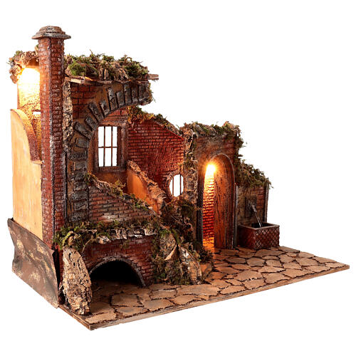 Ruined building for 8 cm Neapolitan Nativity Scene with fountain, cork and wood, 50x65x40 cm 3