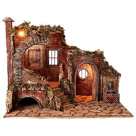 Neapolitan ruin nativity scene 8 cm cork wood with fountain 50x65x40 cm