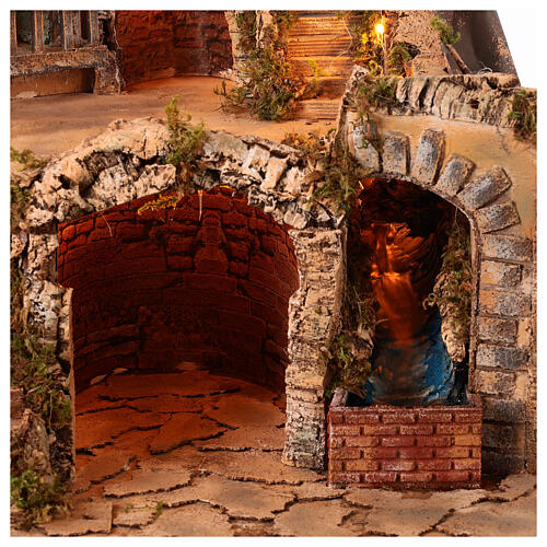 Neapolitan Nativity Scene setting for 12 cm characters, lights oven brook and windmill, 65x70x65 cm 6