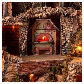 Nativity scene stable village 10 cm Neapolitan wood cork oven stream mill 55x60x40 cm