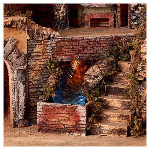 Nativity scene stable village 10 cm Neapolitan wood cork oven stream mill 55x60x40 cm 4