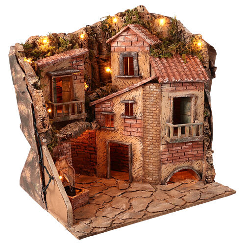 Presepe napoletano con fontana per statue 12 cm illuminato 55x55x40 cm 5