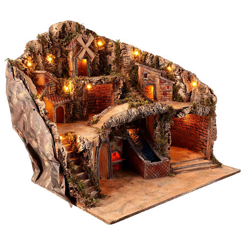 Setting for 12 cm Neapolitan Nativity Scene with brook and windmill, 50x60x40 cm 3