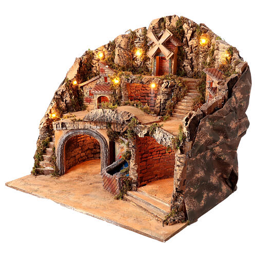 Setting for 12 cm Neapolitan Nativity Scene with brook and windmill, 50x60x40 cm 5