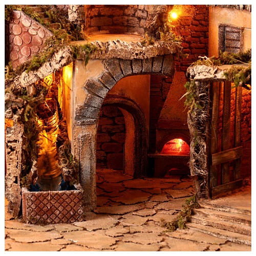 Setting with brook, oven and windmill for 10 cm figurines, Neapolitan Nativity Scene village, 70x85x60 cm 2