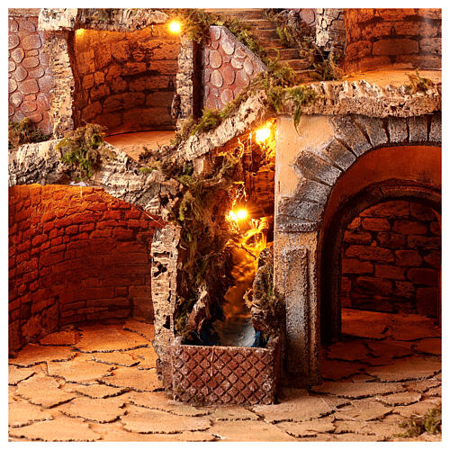 Setting with brook, oven and windmill for 10 cm figurines, Neapolitan Nativity Scene village, 70x85x60 cm 7