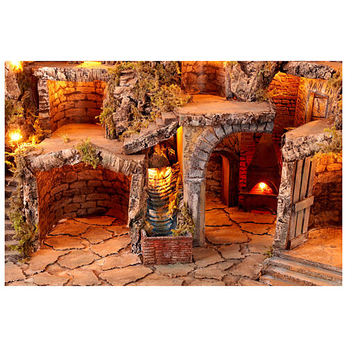 Crèche napolitaine ruisseau four moulin pour statues 10 cm 70x85x60 cm 6