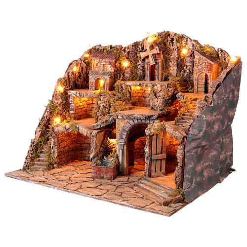 Presepe napoletano ruscello forno mulino per statue 10 cm 70x85x60 cm 3