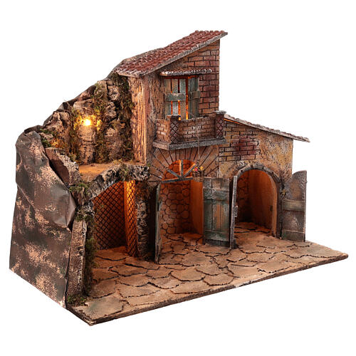 House with stable for 14-16 cm Neapolitan Nativity Scene, animated basket, 45x60x35 cm 4