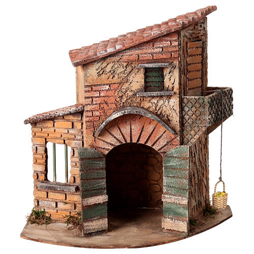 Cork house with basket for 10 cm Neapolitan Nativity Scene, 35x35x20 cm 1