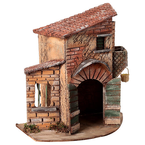 Cork house with basket for 10 cm Neapolitan Nativity Scene, 35x35x20 cm 2