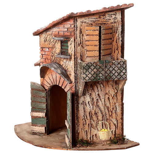 Cork house with basket for 10 cm Neapolitan Nativity Scene, 35x35x20 cm 3