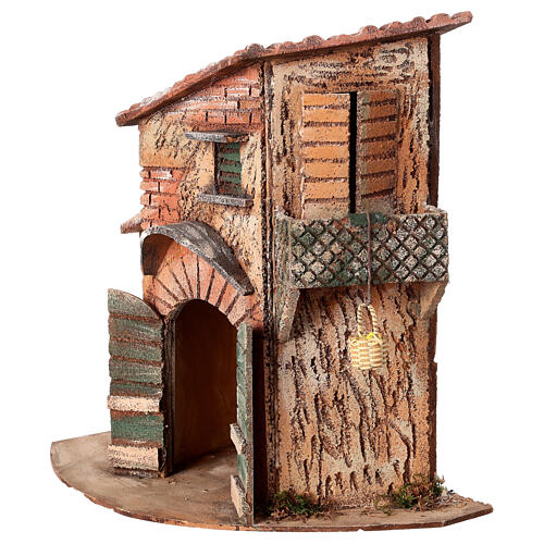 Cork house with basket for 10 cm Neapolitan Nativity Scene, 35x35x20 cm 4