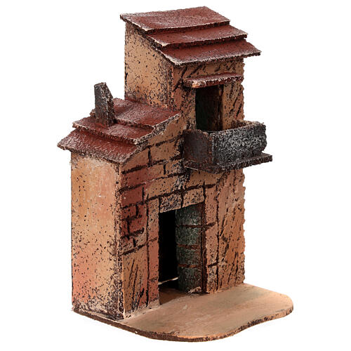 House for 4 cm Neapolitan Nativity Scene, cork and wood, 15x10x10 cm 3