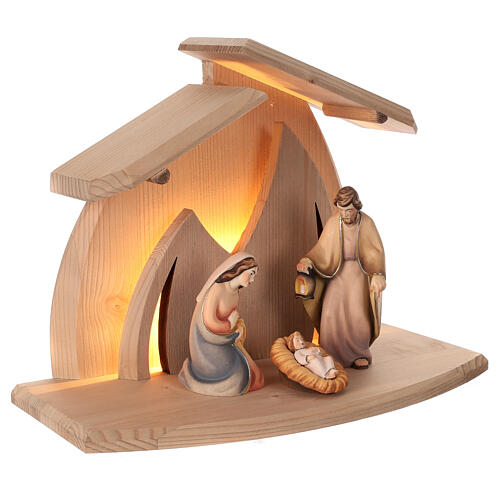 "Altea" stable with painted "Rudolf" Nativity, set of 3, Val Gardena wood with LED 5