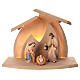 "Altea" stable with painted "Rudolf" Nativity, set of 3, Val Gardena wood with LED s1