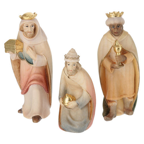 Val Gardena Nativity Scene with "Altea" stable and painted "Rudolf" figurines, set of 13 pieces of 9 cm 4