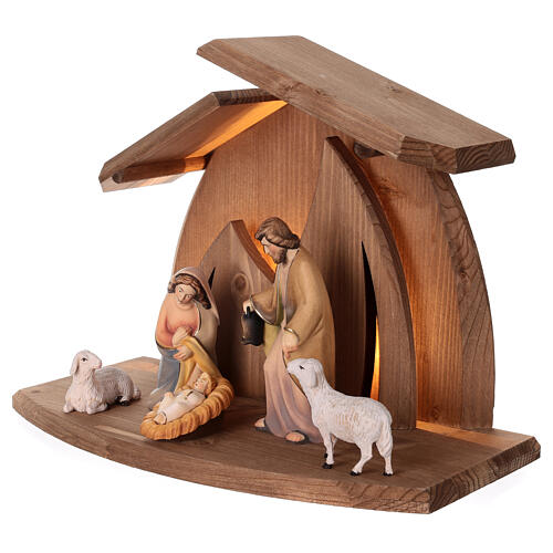 Komplettkrippe, Set, Stall Altea plus Figuren-Set Rudolf, 12 cm, Grödner Kunsthandwerk, Holz coloriert, LED 4