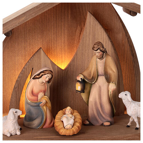 "Rudolf" Nativity of 12 cm with "Altea" stable, Val Gardena wooden Nativity Scene with LED 2