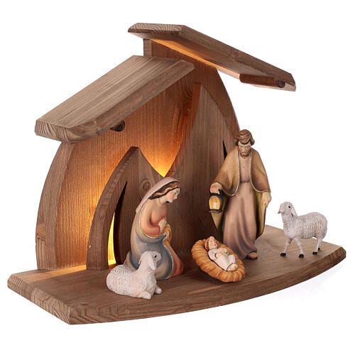 "Rudolf" Nativity of 12 cm with "Altea" stable, Val Gardena wooden Nativity Scene with LED 5