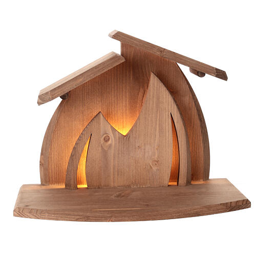 "Rudolf" Nativity of 12 cm with "Altea" stable, Val Gardena wooden Nativity Scene with LED 7