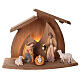 Crèche Nativité Rudolf avec cabane Altea 12 cm Val Gardena lumières LED s1